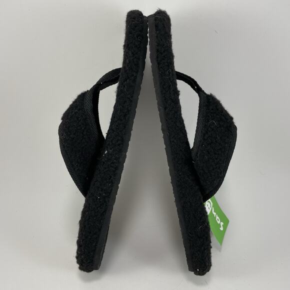 Sanuk Furreal Classic Chill Fuzzy Flip Flops Womens Size 7 Black Sandals Thong - Picture 6 of 9